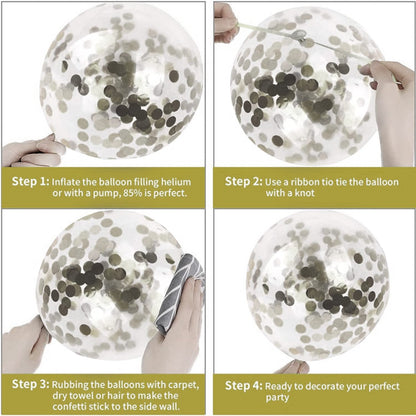 Silver Confetti Latex Balloons, 12 inch Silver Balloons with Silver Paper Dots (5 pcs)