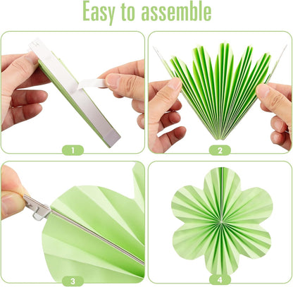 Green & Ivory Paper Flower Wall Decor – Set of 9 Elegant Floral Backdrops