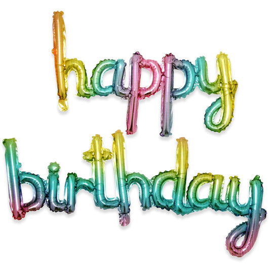 Cursive Happy Birthday Foil Balloon Letters – Rainbow Theme (Set of 14)