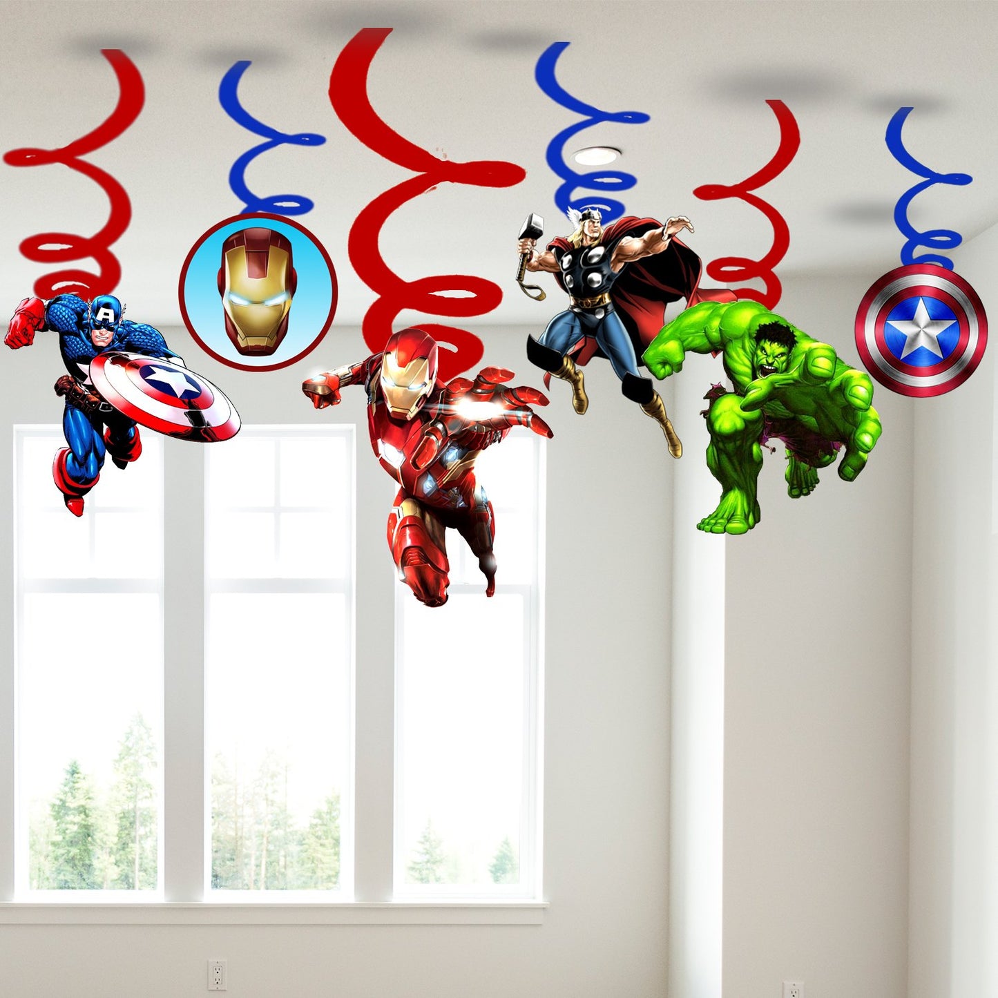 Avengers Superhero Theme Birthday Decorations – 12 Pcs Hanging Swirls (Cardstock) | Super Hero Party Decoration Items