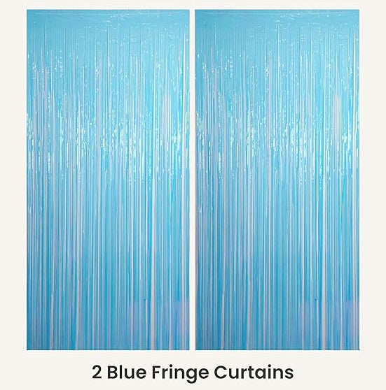 Pastel Blue Foil Curtain Backdrop – 2Pcs Set | Soft Sky & Cloud Party Decor