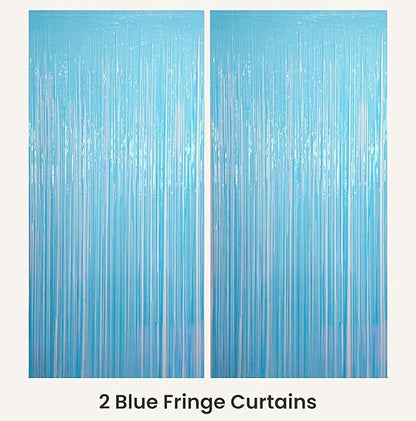Pastel Blue Foil Curtain Backdrop – 2Pcs Set | Soft Sky & Cloud Party Decor