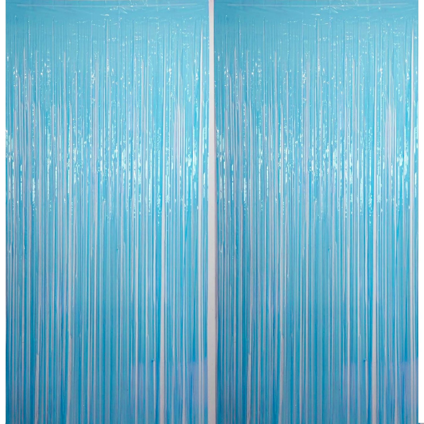 Pastel Blue Foil Curtain Backdrop – 2Pcs Set | Soft Sky & Cloud Party Decor