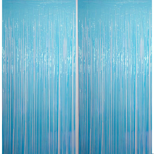 Pastel Blue Fringe Foil Curtain for Decoration (2 Pcs)
