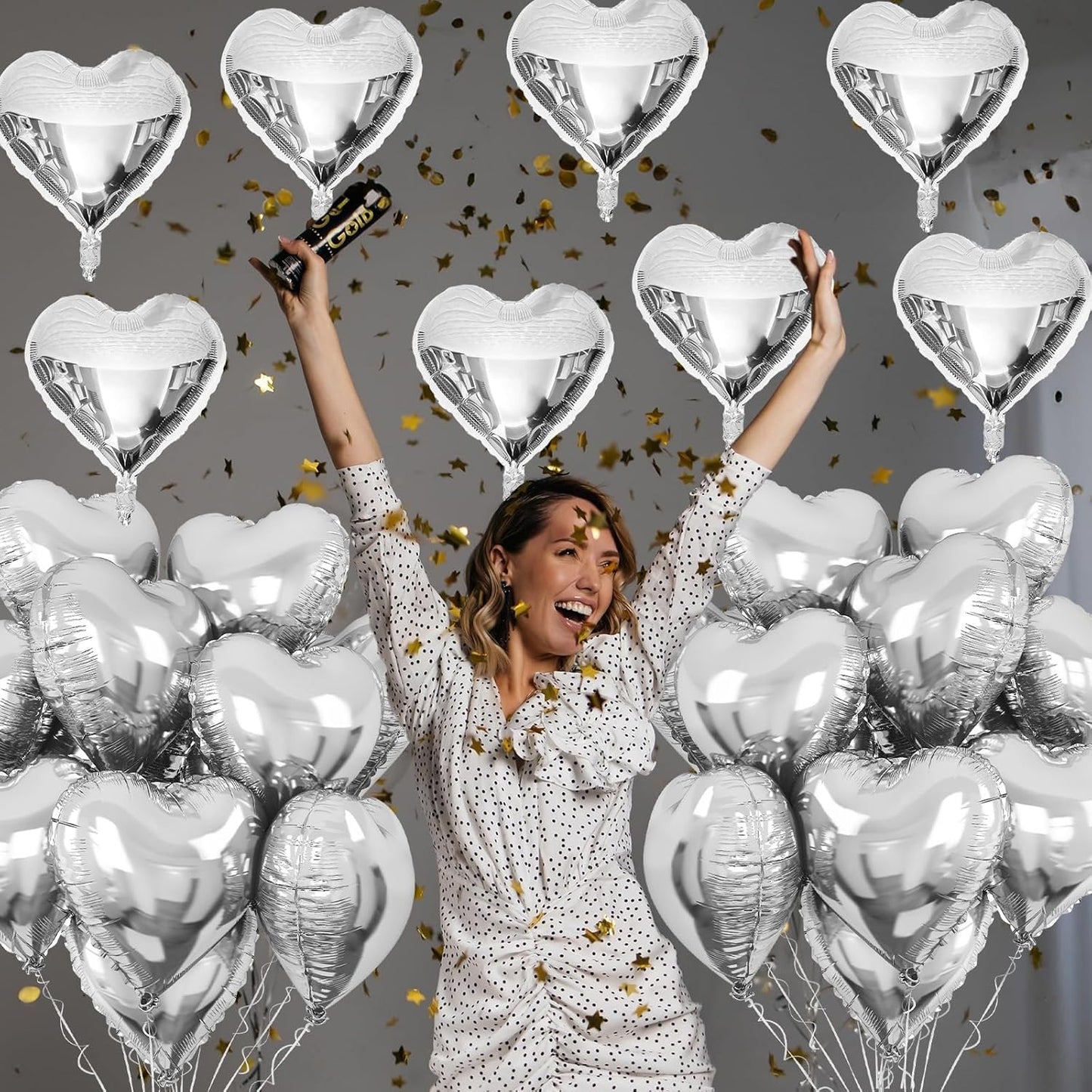 Silver Heart Balloons – 5pcs Silver Foil Heart Balloons for Decoration