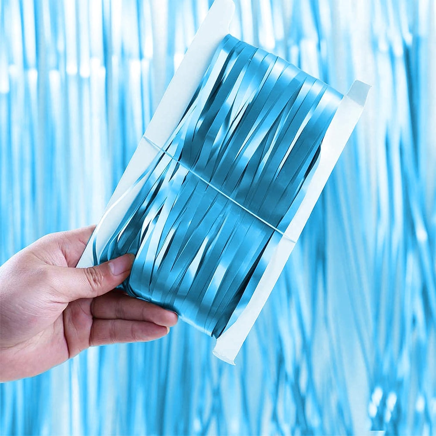 Light Blue Foil Fringe Curtain for Decoration