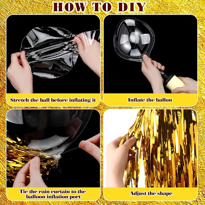 Gold Tinsel Hanging Decoration Set – 8 Pack Metallic Foil Jellyfish Décor
