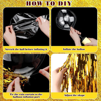 Gold Tinsel Hanging Decoration Set – 8 Pack Metallic Foil Jellyfish Décor