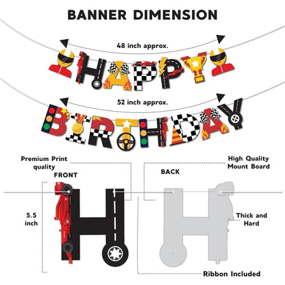 🏁 Race Car Theme Happy Birthday Banner – Racing Birthday Decoration