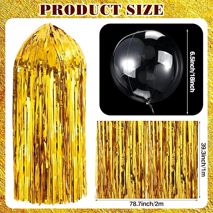 Gold Tinsel Hanging Decoration Set – 8 Pack Metallic Foil Jellyfish Décor