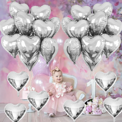 Silver Heart Balloons – 5pcs Silver Foil Heart Balloons for Decoration