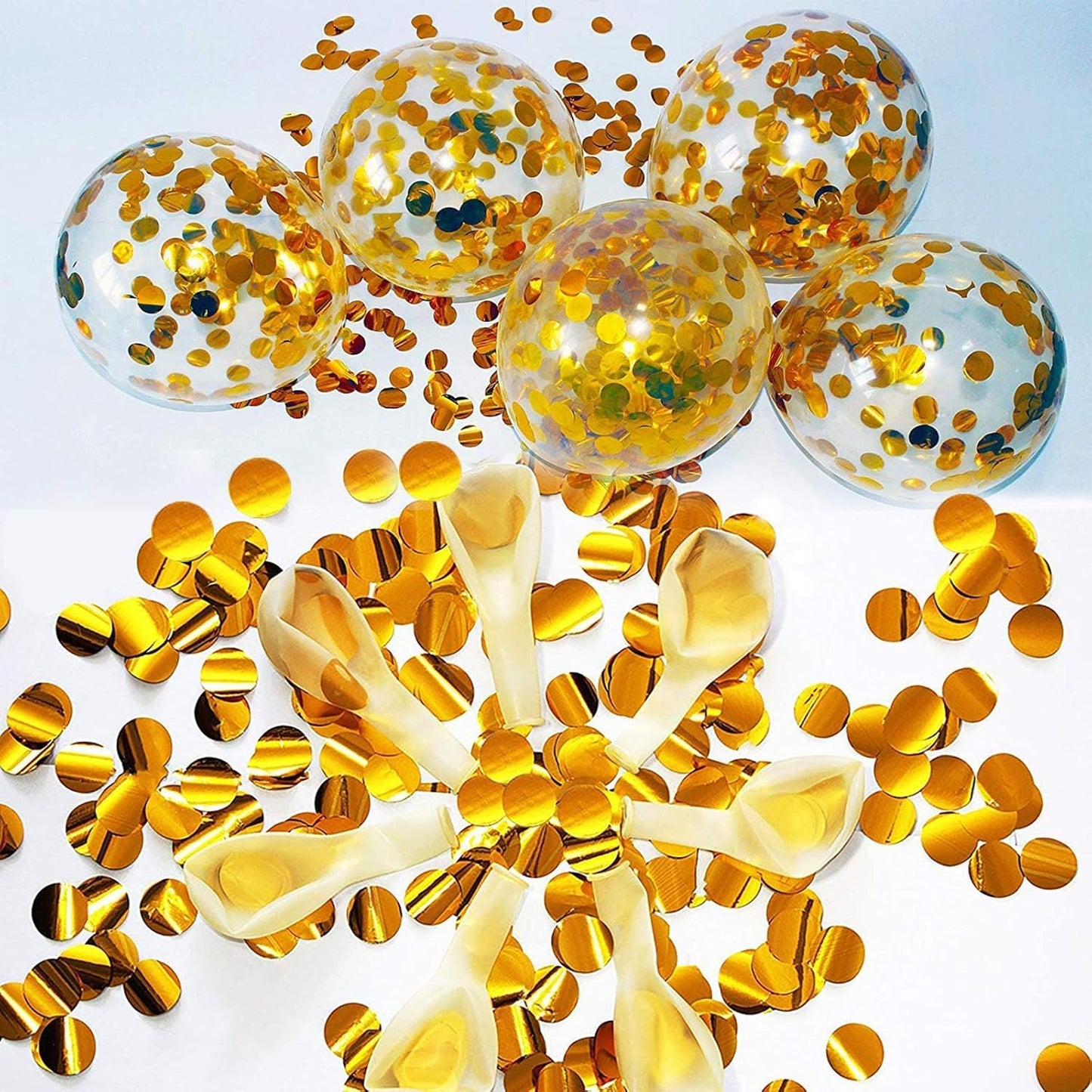 Gold Confetti Latex Balloons, 12 inch Gold Balloons with Golden Paper Dots (5 pcs)