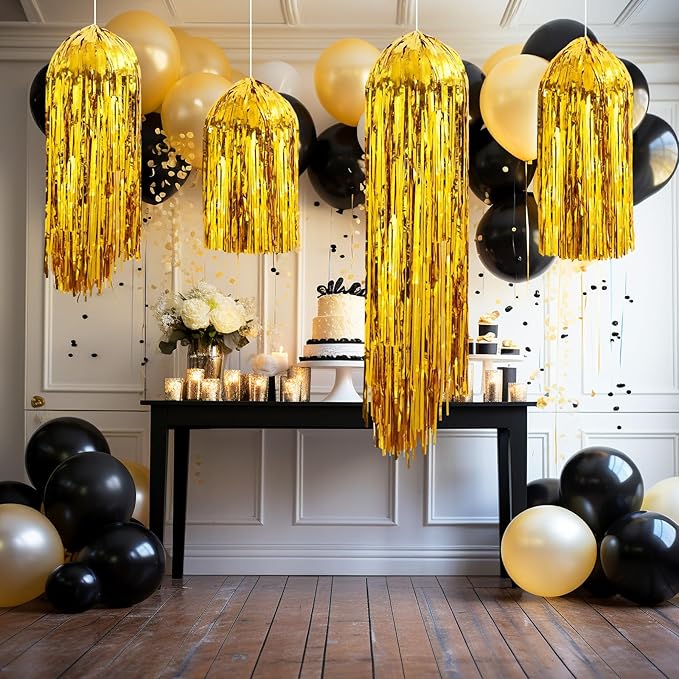 Gold Tinsel Hanging Decoration Set – 8 Pack Metallic Foil Jellyfish Décor