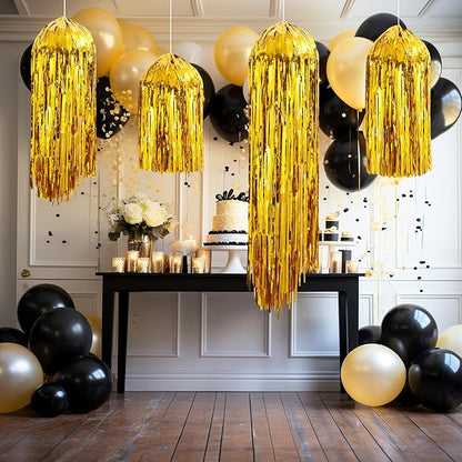 Gold Tinsel Hanging Decoration Set – 8 Pack Metallic Foil Jellyfish Décor