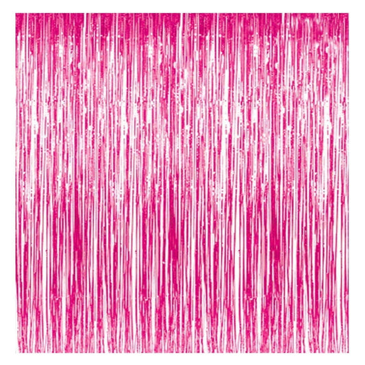 Pink Foil Curtain for Party Decoration – Shiny Metallic Fringe Backdrop (Pack of 2)
