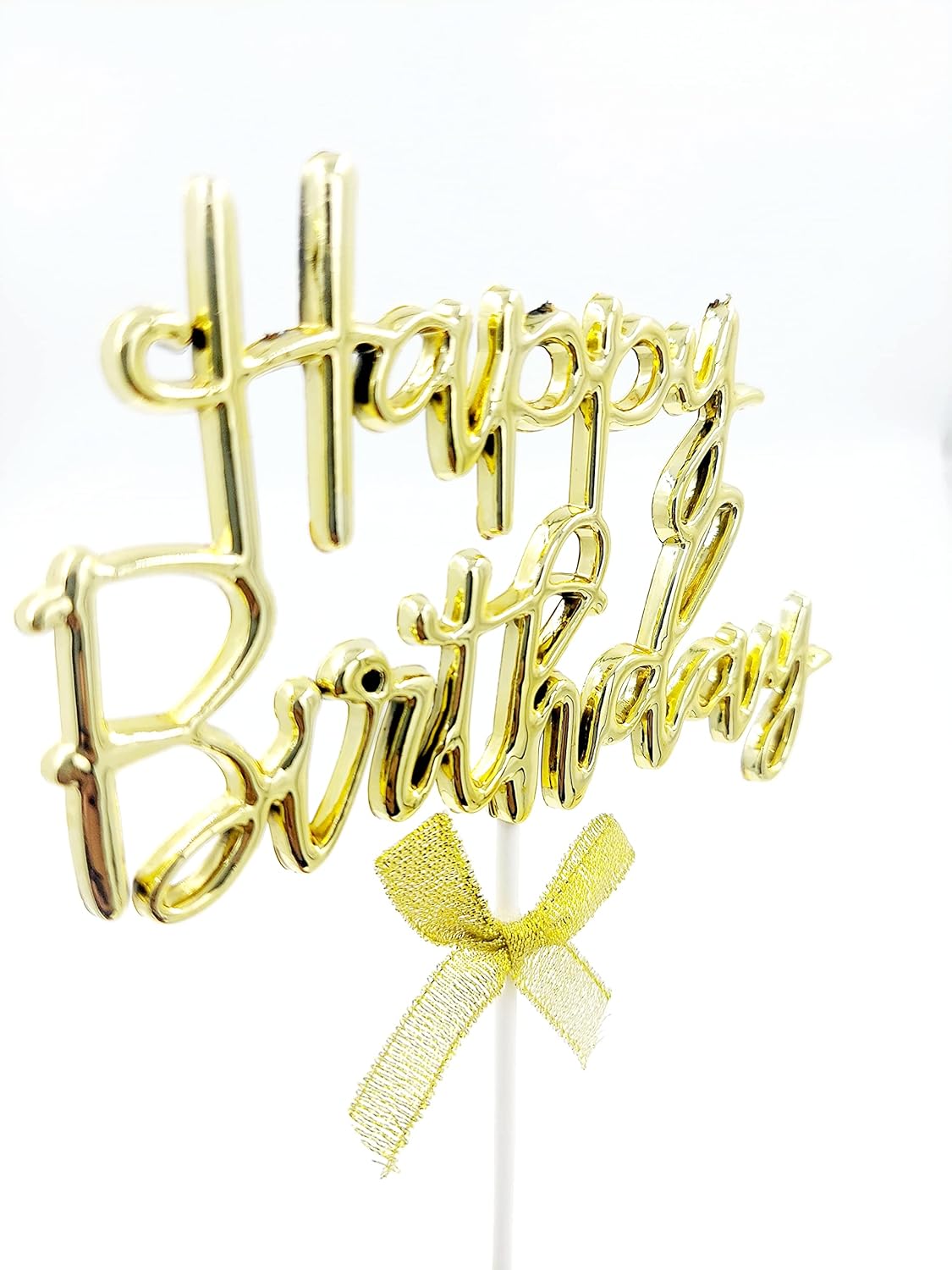 3D Happy Birthday Cake Topper – Gold Stand-Up Letters