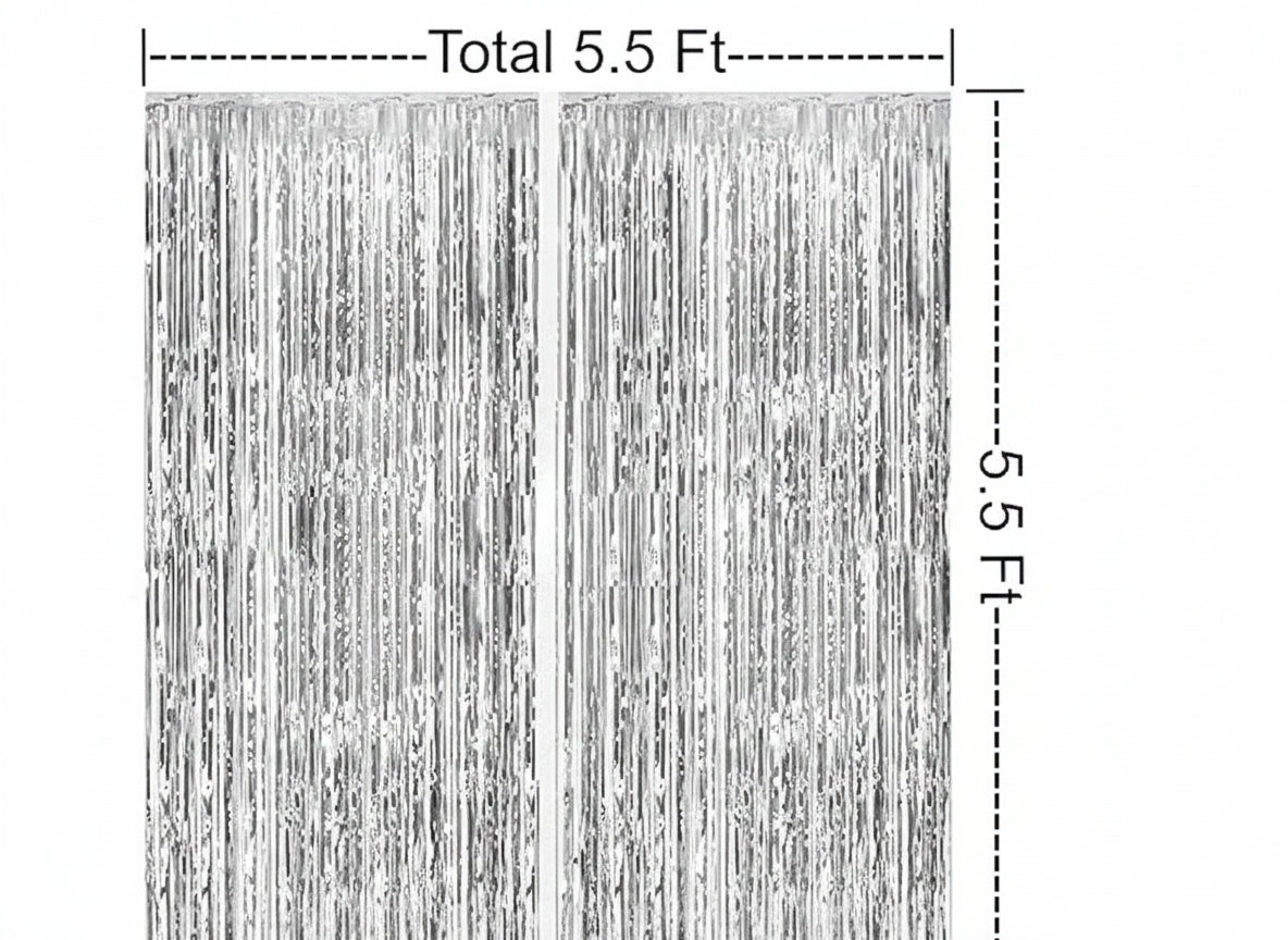 Foil Curtain for Party Decoration – Shiny Silver Fringe Backdrop (Pack of 2)