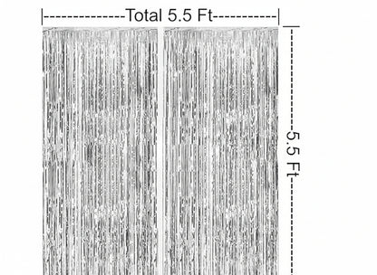 Foil Curtain for Party Decoration – Shiny Silver Fringe Backdrop (Pack of 2)