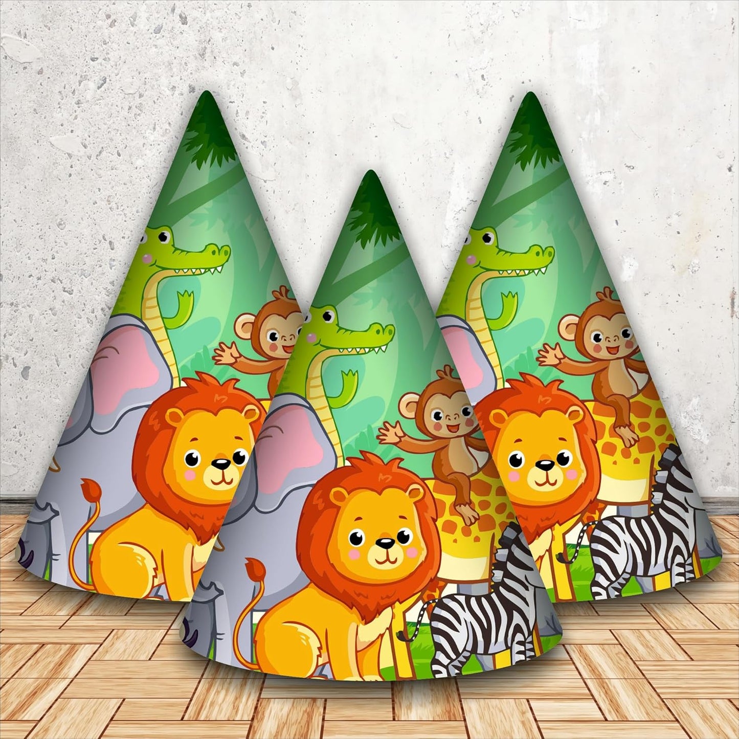Jungle Theme Animal Printed Party Caps – Pack of 10 (Multicolour)