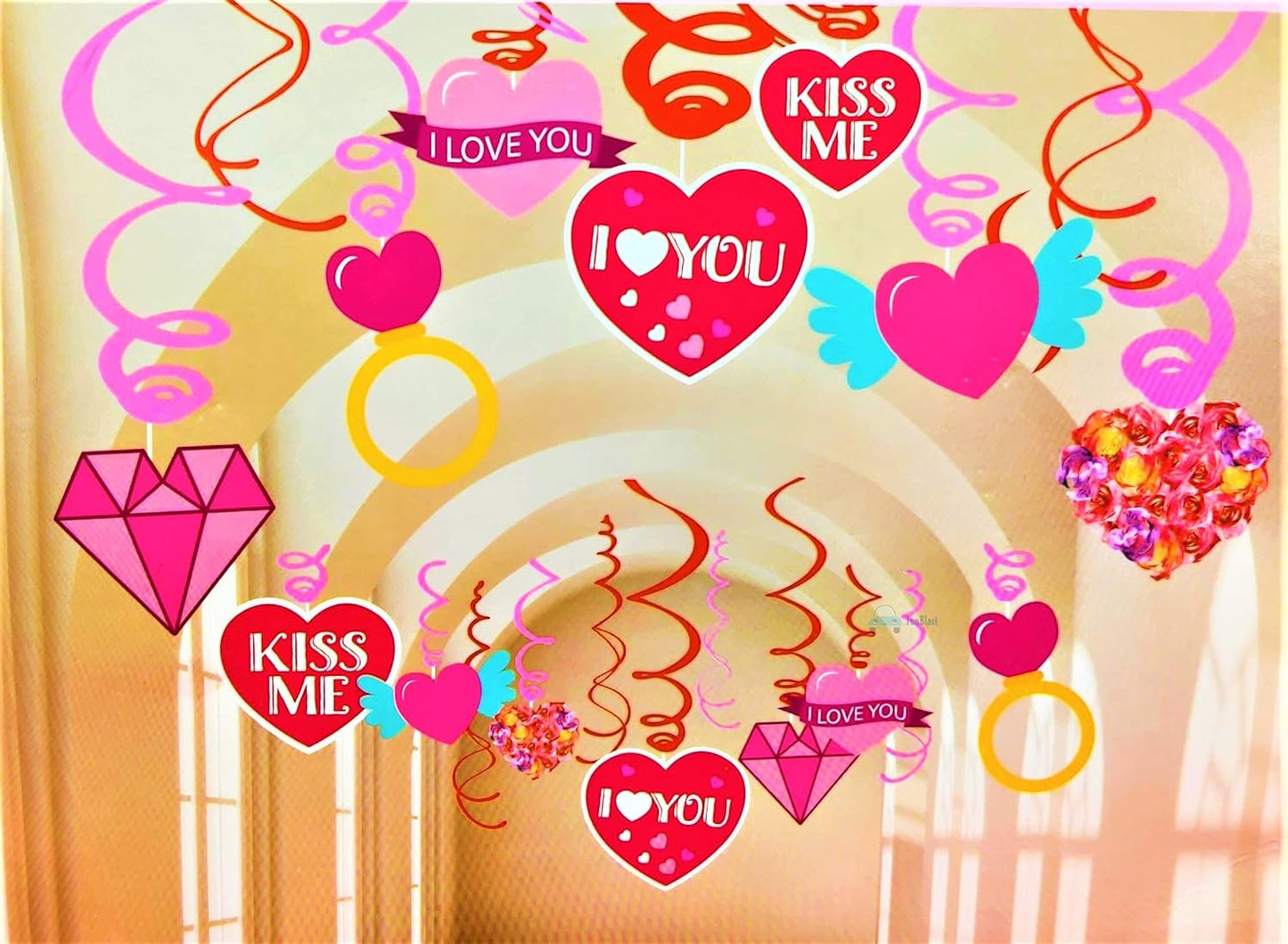 "I Love You" Themed Hanging Swirls – 12 Pcs | Romantic Ceiling & Wall Decor