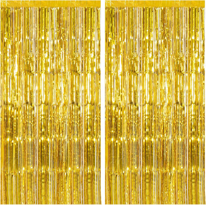 Foil Curtain for Party Decoration – Shiny gold Fringe Backdrop Pack of 2