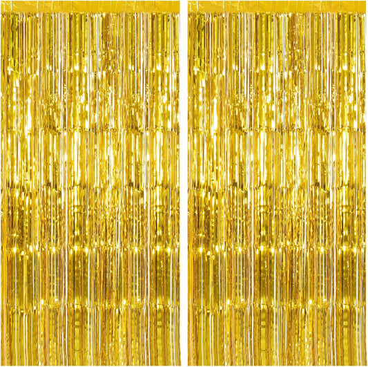 Foil Curtain for Party Decoration – Shiny gold Fringe Backdrop Pack of 2