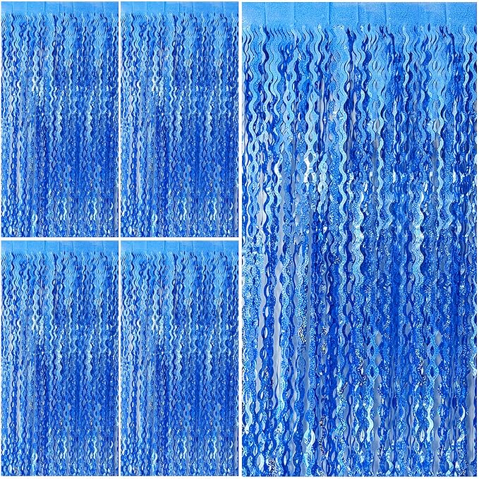 Glitter Tinsel Foil Fringe Curtain – Wavy Backdrop (Blue Color)