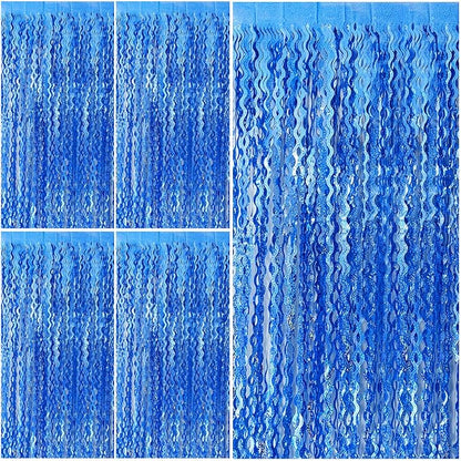 Glitter Tinsel Foil Fringe Curtain – Wavy Backdrop (Blue Color)