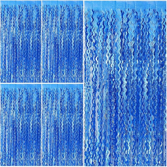 Glitter Tinsel Foil Fringe Curtain – Wavy Backdrop (Blue Color)