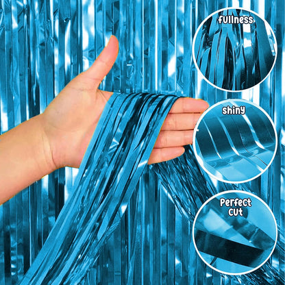 Light Blue Foil Fringe Curtain for Decoration
