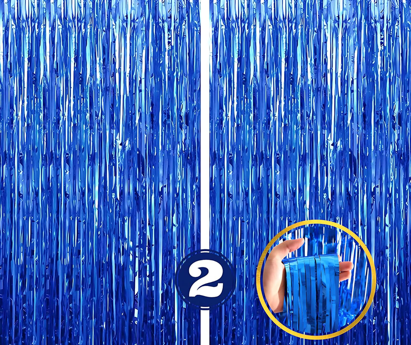 Foil Curtain Backdrop – Shiny Blue Fringe Tinsel Curtain (Pack of 2)