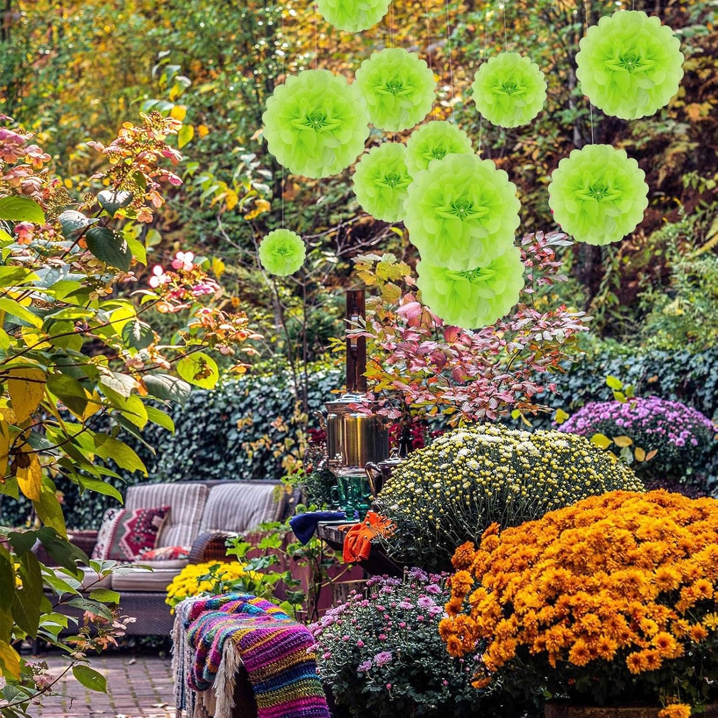 Lime Green Tissue Paper Pom Poms – Flower Balls (10 Inch)