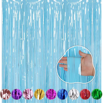 Pastel Blue Fringe Foil Curtain for Decoration (2 Pcs)