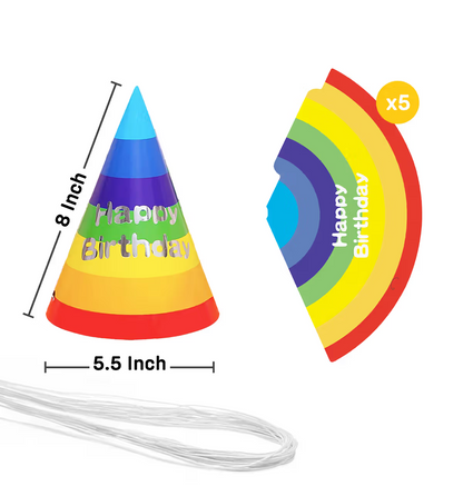 Rainbow Multicolor Party Hats – Pack of 10 (Cone Birthday Caps)
