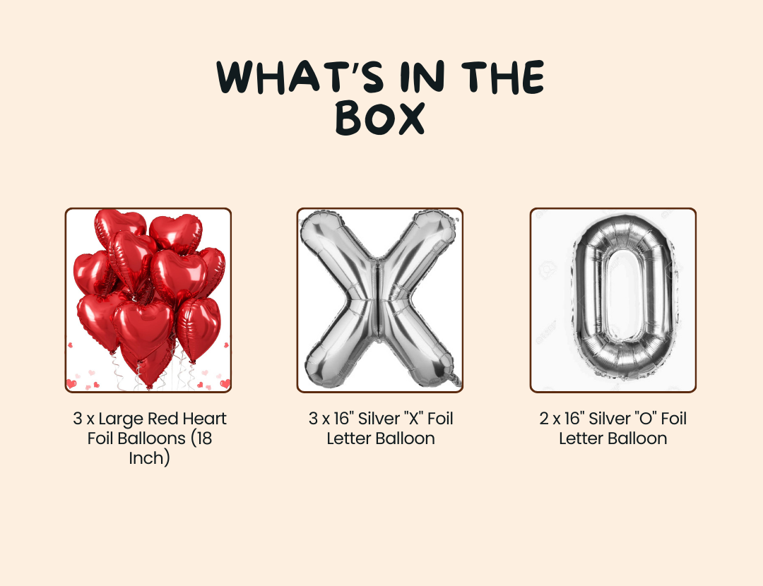 "Tic-Tac-Love Set" - XOXO Letter & Heart Foil Balloons Set