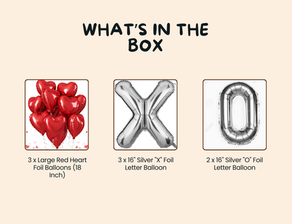 "Tic-Tac-Love Set" - XOXO Letter & Heart Foil Balloons Set