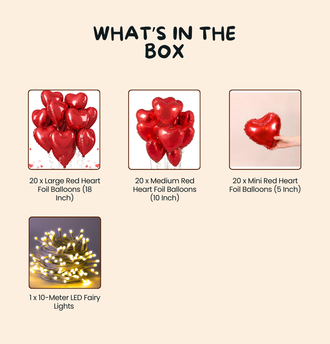 Infinity Love Red Heart Foil Balloon Kit – Mixed Sizes (Pack of 60)