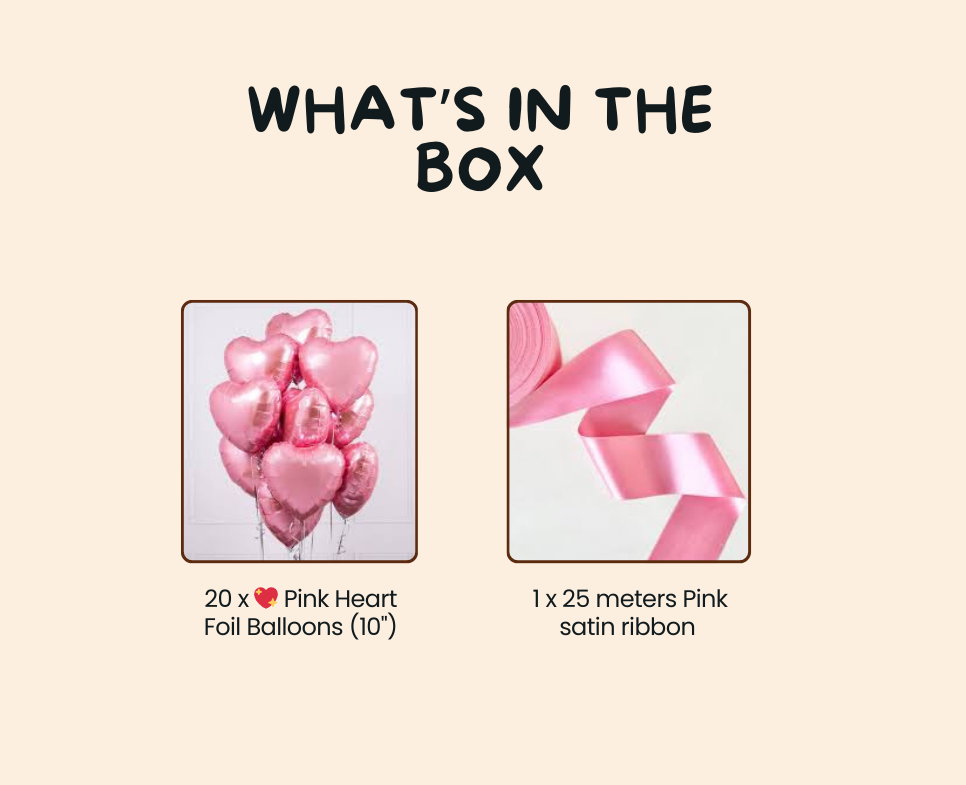 "Heart Drop Mood Kit" – 20 Pink Heart Foil Balloons
