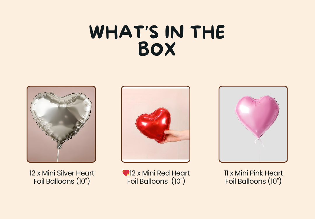 "Heart Shower" Valentine's Kit – 35 Heart Foil Balloons (10 Inch)
