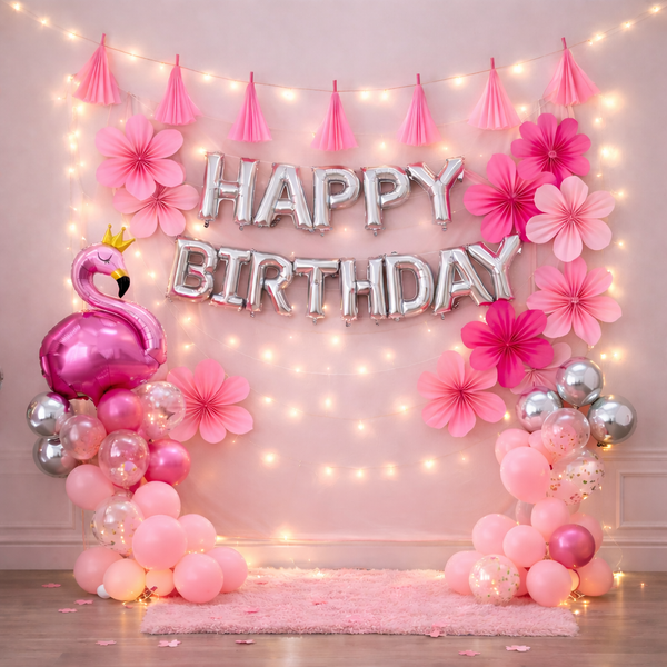 Flamingo Sparkle Happy Birthday Kit – Complete Pink & Silver Tropical Party Decor