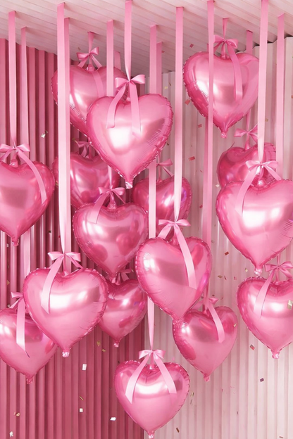 "Heart Drop Mood Kit" – 20 Pink Heart Foil Balloons