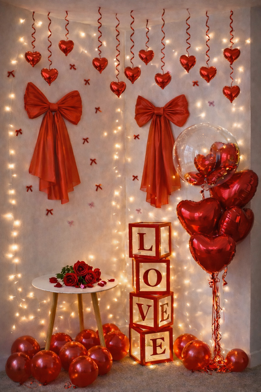 Red Ribbon Romance – Complete Valentine's Proposal & Decoration Kit