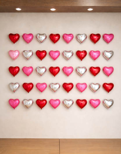 "Heart Shower" Valentine's Kit – 35 Heart Foil Balloons (10 Inch)