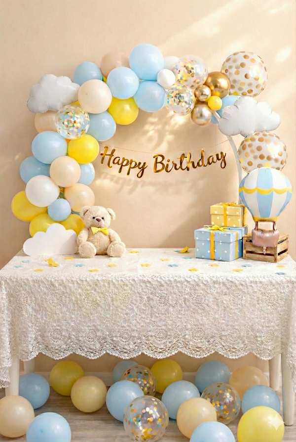 Little Sky Dreams – Birthday Decor Kit (Dreamy Hot Air Balloon Theme)