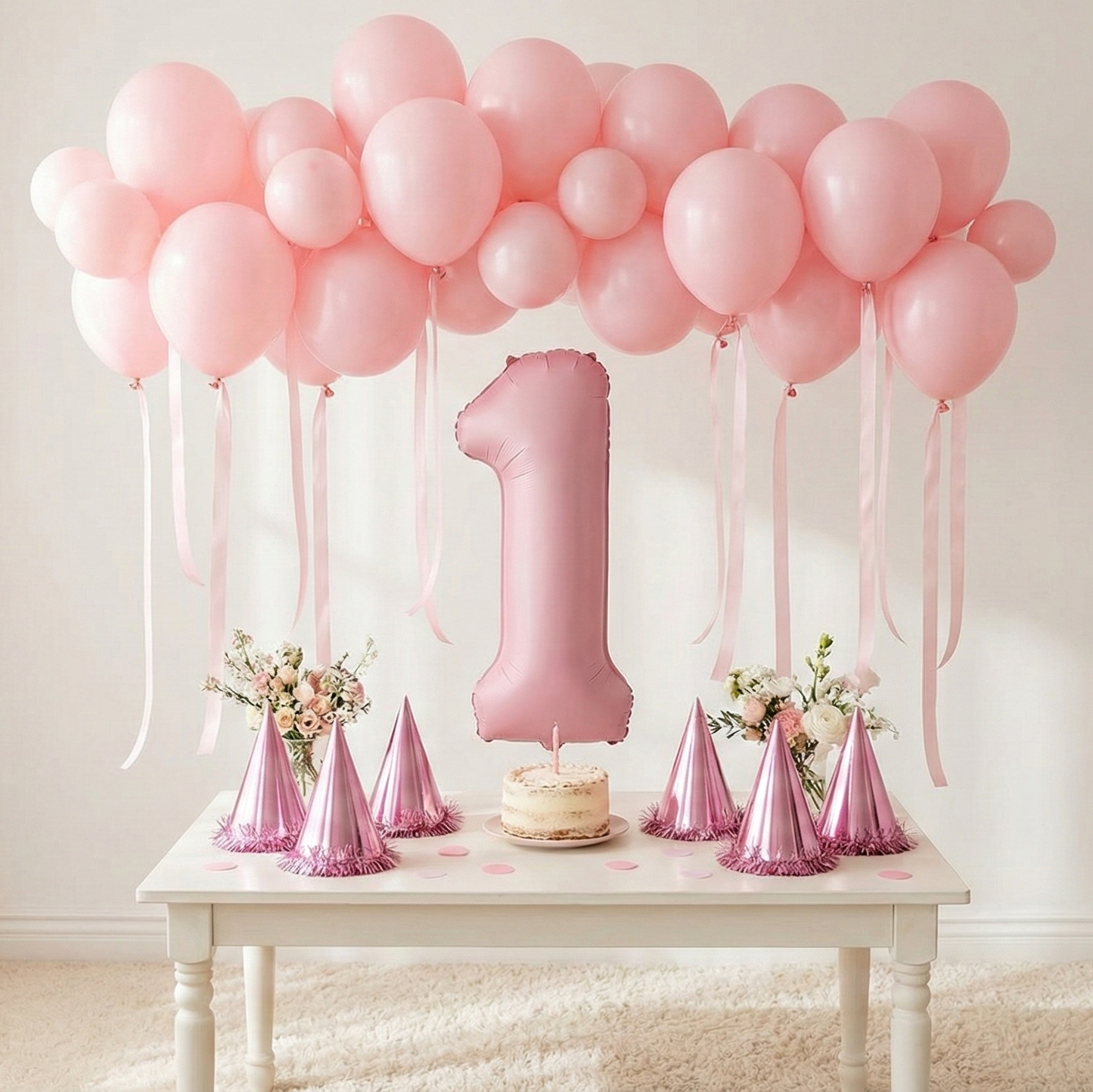 Dreamy 1st Birthday Pastel Pink & Matte Decor Bundle - DIY Celebration Kit (27 Pcs)