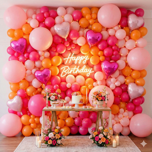 Sunset Sorbet & Citrus Blush Premium Decor Kit - Pink & Orange Theme (130 Pcs)