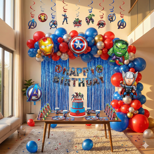 Avengers theme party🦸‍♂️ Avengers Superhero Party Decoration Mega Bundle – 74 Pcs | Complete Birthday Decoration Kit