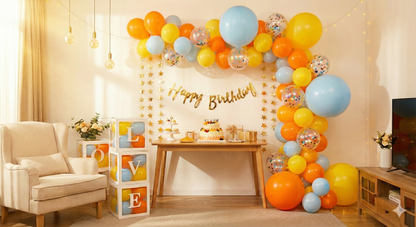 Sunny Skies & Citrus Splash Birthday Decor Kit - Orange, Yellow & Blue Theme (148 Pcs)