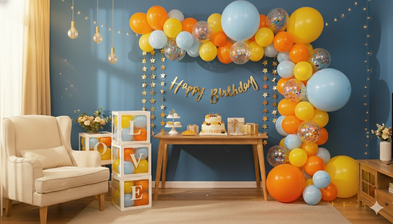 Sunny Skies & Citrus Splash Birthday Decor Kit - Orange, Yellow & Blue Theme