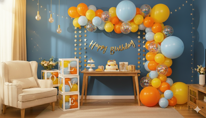 Sunny Skies & Citrus Splash Birthday Decor Kit - Orange, Yellow & Blue Theme